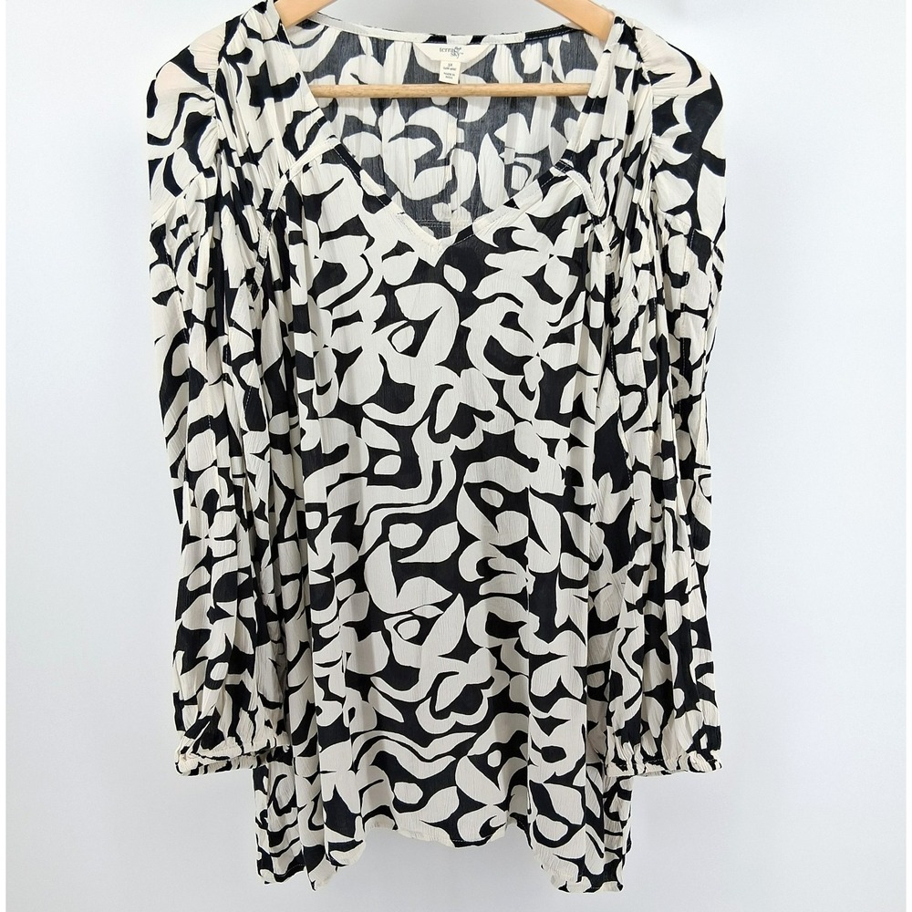 Terra Sky Black White Floral Peasant Top Womens Plus Sz 3X Boho Cottagecore‎ NWT